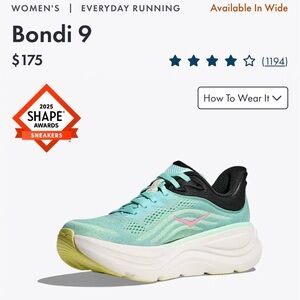 Hoka Bondi 9 Women's Sneakers Blue Spark / Mint Fluorite size 6.5B like new